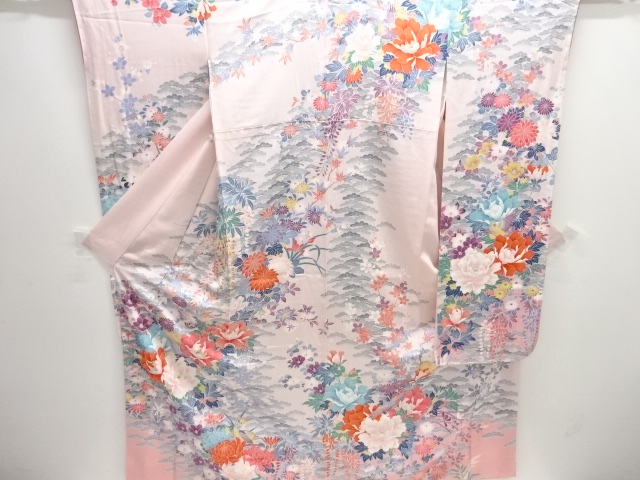 平和屋着物○両面 全通柄袋帯 花唐草文 銀糸 やまと誂製